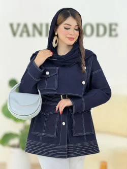 مانتو جین دمسه دوزی به همراه کمربند کد h466