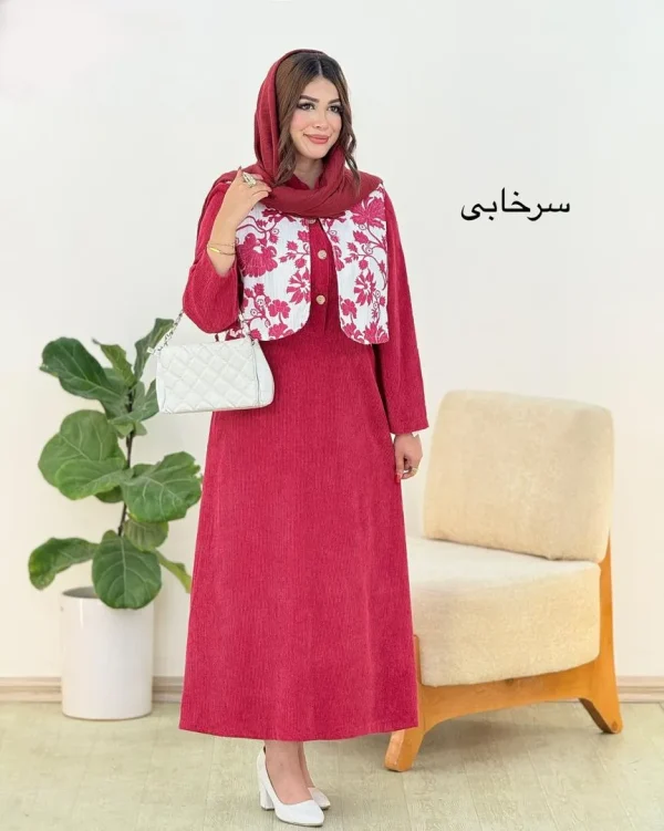 پیراهن کبریتی و جلیقه طرح گل کد h486