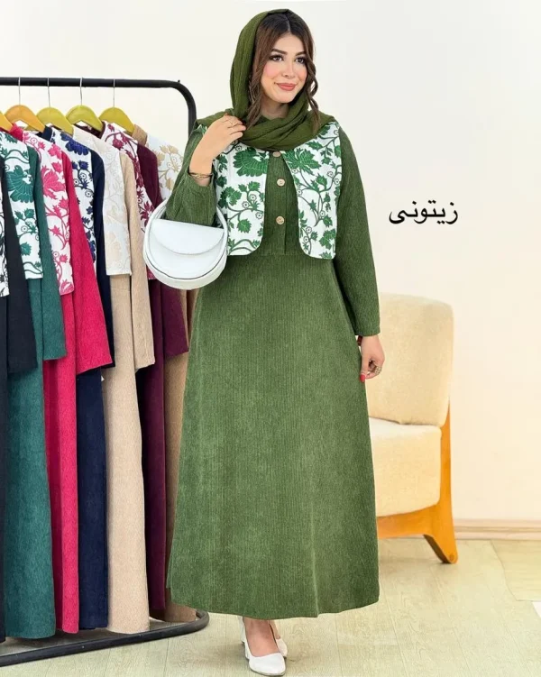 پیراهن کبریتی و جلیقه طرح گل کد h486