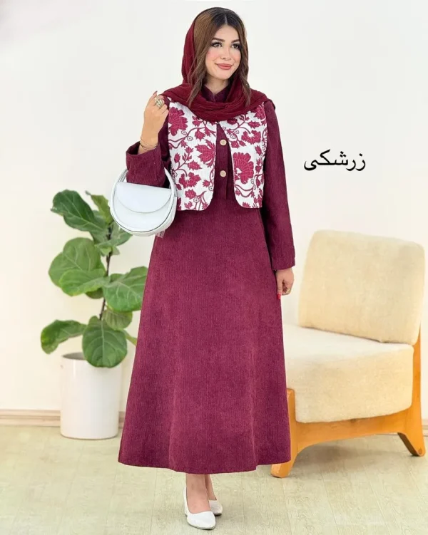 پیراهن کبریتی و جلیقه طرح گل کد h486