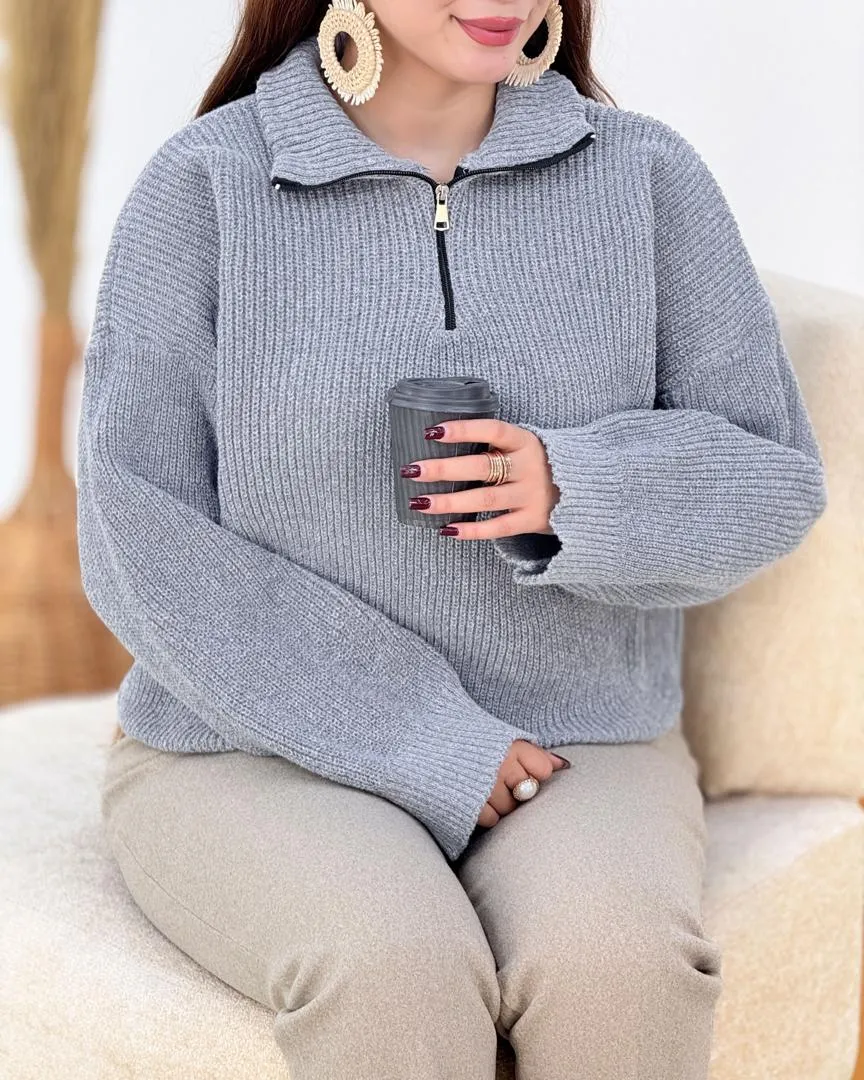 بافت نیم زیپ زنانه کد h544_1 بافت نیم زیپ زنانه کد h544