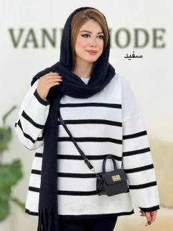 بلوز بافت یقه گرد طرح راه راه کد h527
