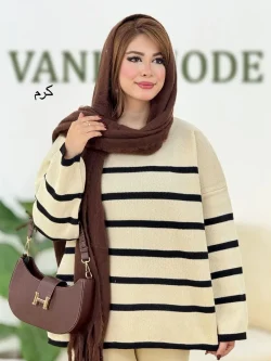 بلوز بافت یقه گرد طرح راه راه کد h527