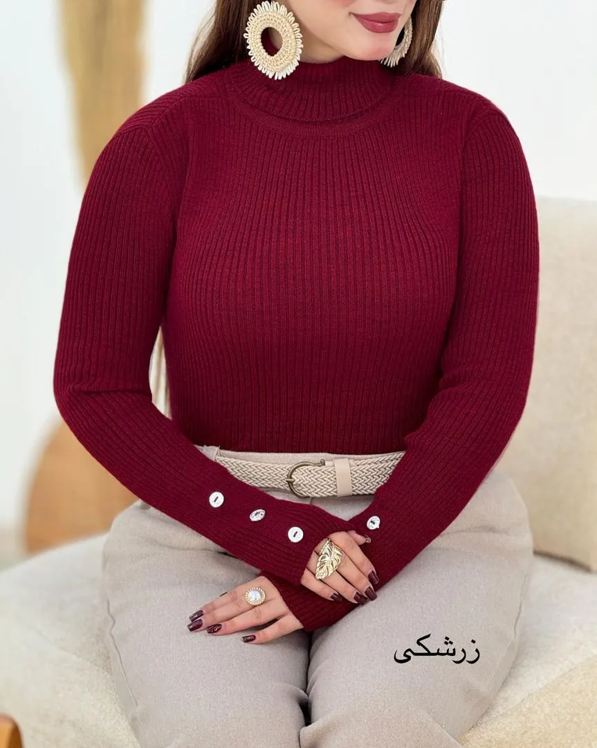 بلوز یقه اسکی آستین دکمه نما h626_1 بلوز یقه اسکی آستین دکمه نما h626