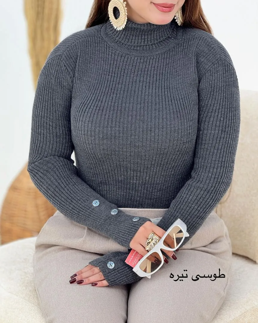 بلوز یقه اسکی آستین دکمه نما h626_5 بلوز یقه اسکی آستین دکمه نما h626