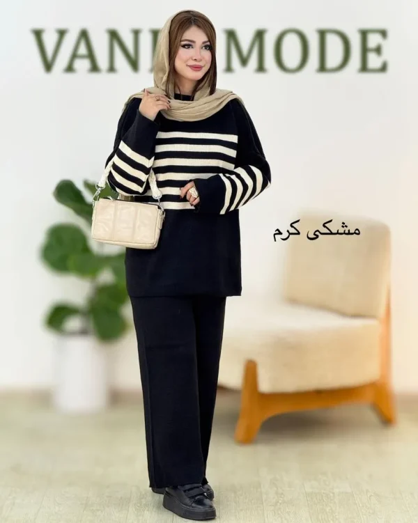 ست بلوز بافت و شلوار نیم بگ کد h548