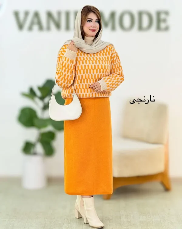 ست بلوز دامن یقه اسکی آستین مچ دار کد h615