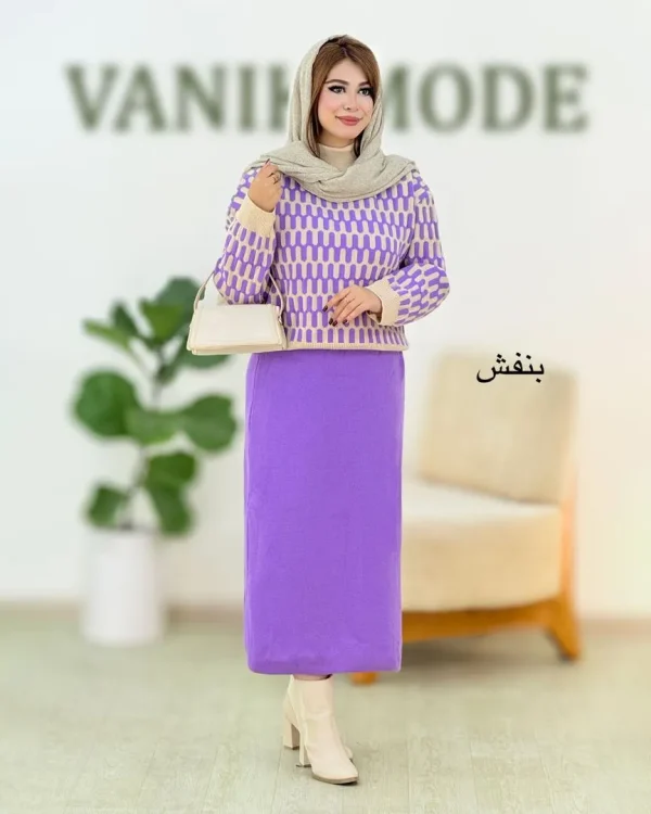 ست بلوز دامن یقه اسکی آستین مچ دار کد h615