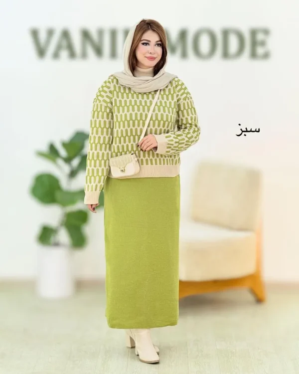 ست بلوز دامن یقه اسکی آستین مچ دار کد h615