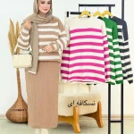 ست بلوز راه راه و دامن چاکدار کد h662