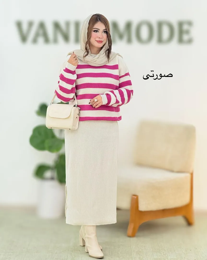 ست بلوز راه راه و دامن چاکدار کد h662