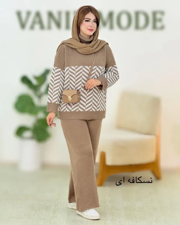 ست بلوز شلوار بافت طرح هاشور کد h442