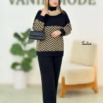 ست بلوز شلوار بافت طرح هاشور کد h442