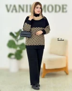 ست بلوز شلوار بافت طرح هاشور کد h442_7