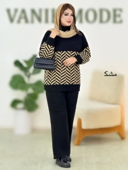 ست بلوز شلوار بافت طرح هاشور کد h442