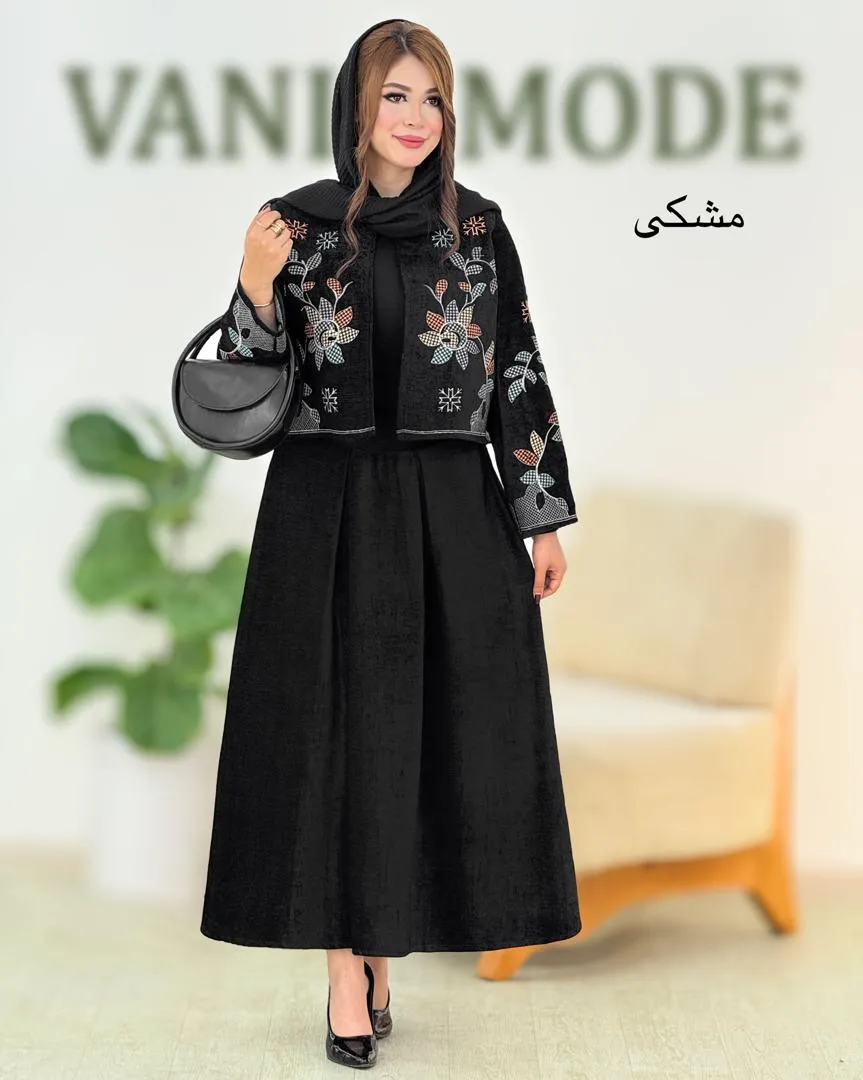 ست کت گلدوزی و دامن پیلی دار کد h676 ست کت گلدوزی و دامن پیلی دار کد h676