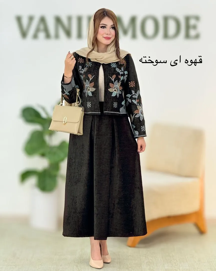 ست کت گلدوزی و دامن پیلی دار کد h676_1 ست کت گلدوزی و دامن پیلی دار کد h676