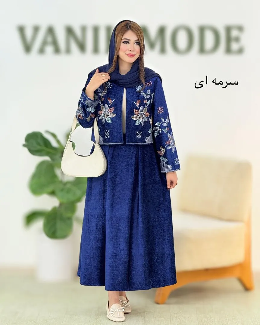 ست کت گلدوزی و دامن پیلی دار کد h676_2 ست کت گلدوزی و دامن پیلی دار کد h676