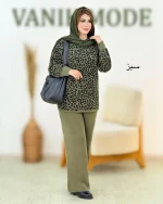 ست بافت بلوز پلنگی وشلوار نیم بگ کد h699 2