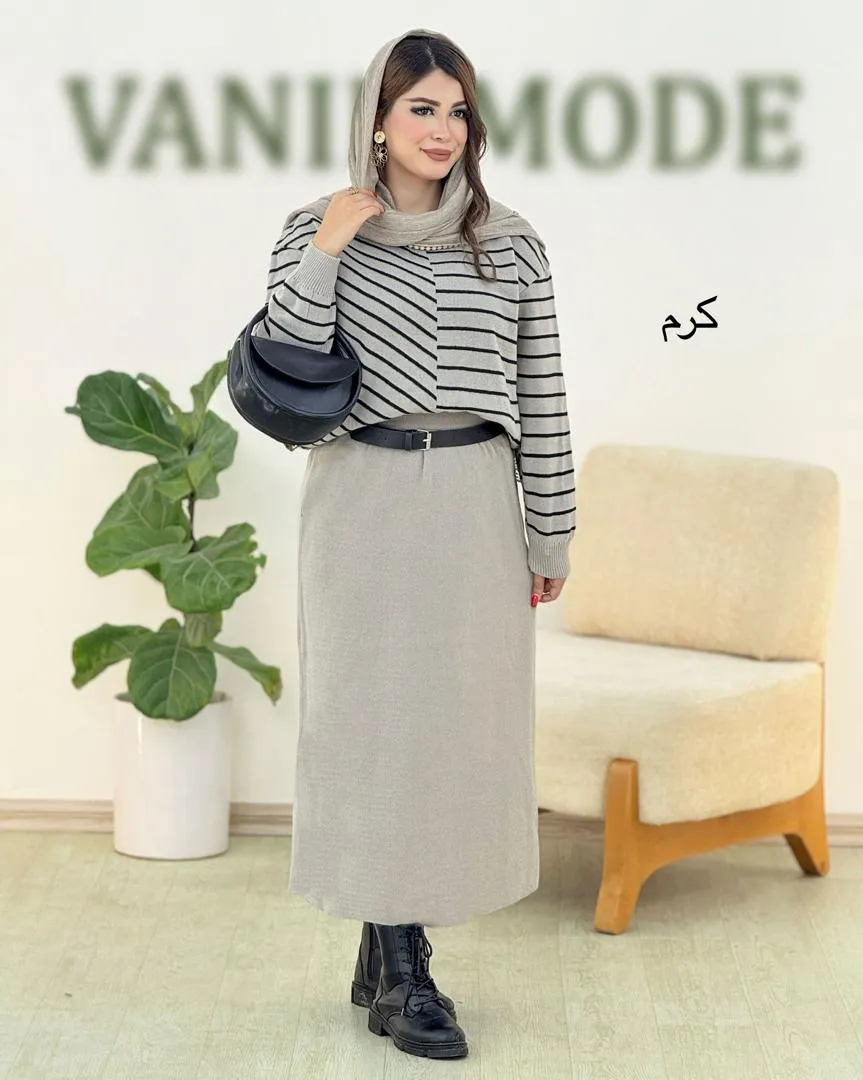 ست بلوز یقه گرد و دامن چاکدار کد h491 (2) ست بلوز یقه گرد و دامن چاکدار کد h491