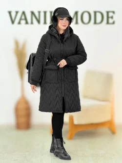 کاپشن بلند کلاه دار آستردار کد h747