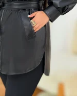 کت چرم چهار جیب بنددار کد h769_2